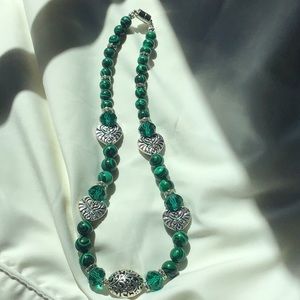 Handmade Malachite choker and earring set! 17.5" length
